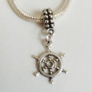 “Boat Steering Wheel” Silver Plated Dangling Charm For European Style Bracelets